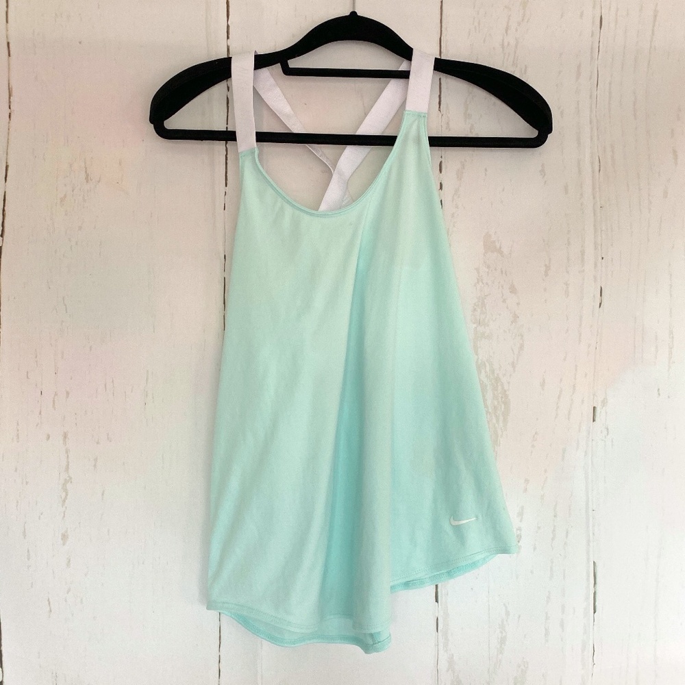 NIKE Womens Dri Fit Light Blue Nike Logo Racerback Tank Top Small S